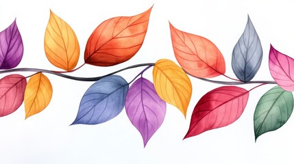 Obraz premium Colorful Watercolor Leaves in Vibrant Shades on White Background