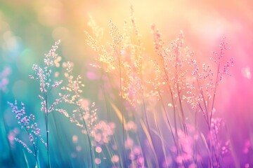 Pastel-colored wildflowers in a sunlit meadow.