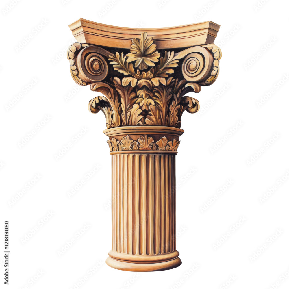 Poster A highly detailed rendering of a classical column showcasing intricate carvings and architectural design elements.