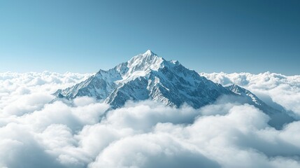 Snowy peak above clouds; aerial view, success concept