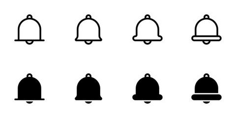 Notification bell icon set, flat style line and glyph vector illustrations