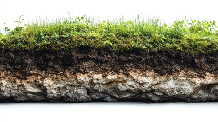 Cross-section of soil layers with grass.
