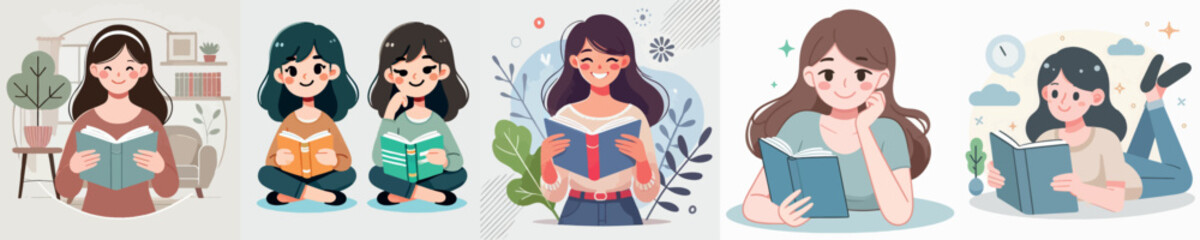 Woman reading a book with happy expression