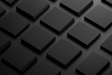 Stacks of blank black square cards in a repeating pattern.
