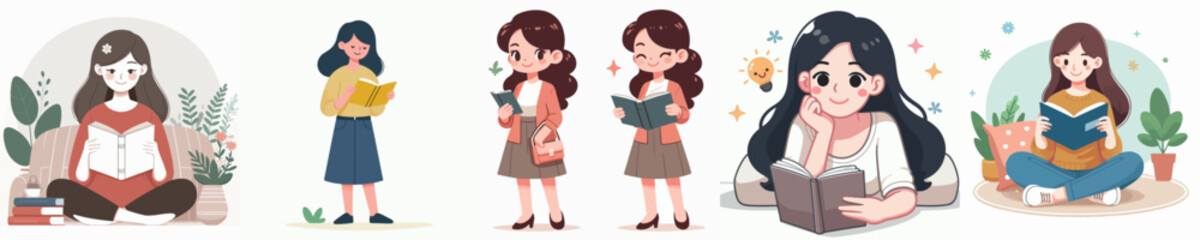 Woman reading a book with happy expression