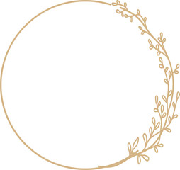 Gold Floral Circle Wedding Frame Illustration