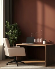 Modern office setup showcasing tax growth charts urban workspace digital content motivational environment professional viewpoint