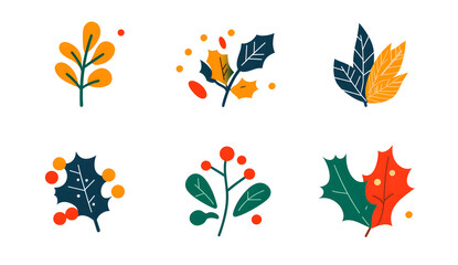 Christmas holly leaves and berries vector set, isolated on a white background. New Year clip art collection, high resolution, vector illustration, 2D flat design, created in Adobe Illustrator. 