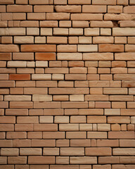 Fototapeta premium The brick wall is composed of variously sized rectangular bricks.