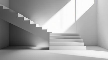 Obraz premium Minimalist White Staircase Design In Sunlit Room