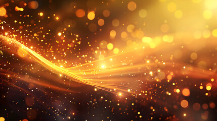 Abstract golden light with shimmering particles and flowing lines.