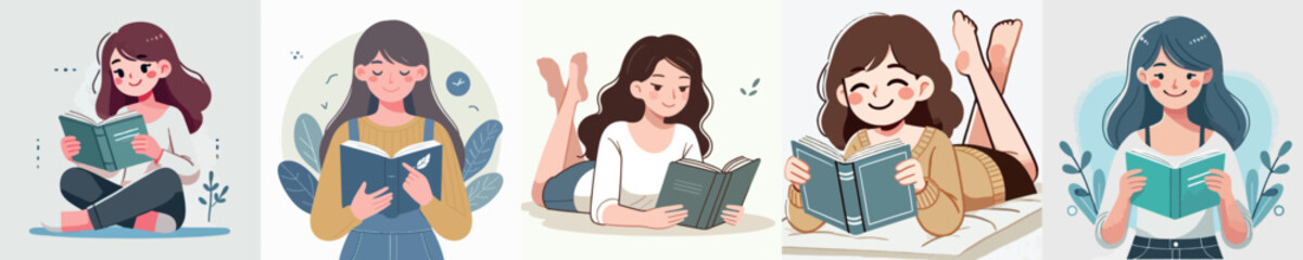 Woman reading a book with happy expression