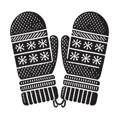 Mittens Silhouette Vector Illustration, Solid White Background.