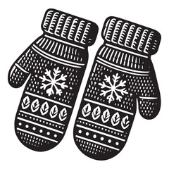 Mittens Silhouette Vector Illustration, Solid White Background.