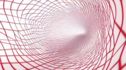 Abstract red grid tunnel, swirling vortex, digital art, website background