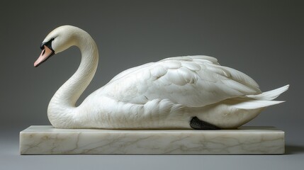 Elegant swan sculpture on marble base, studio shot