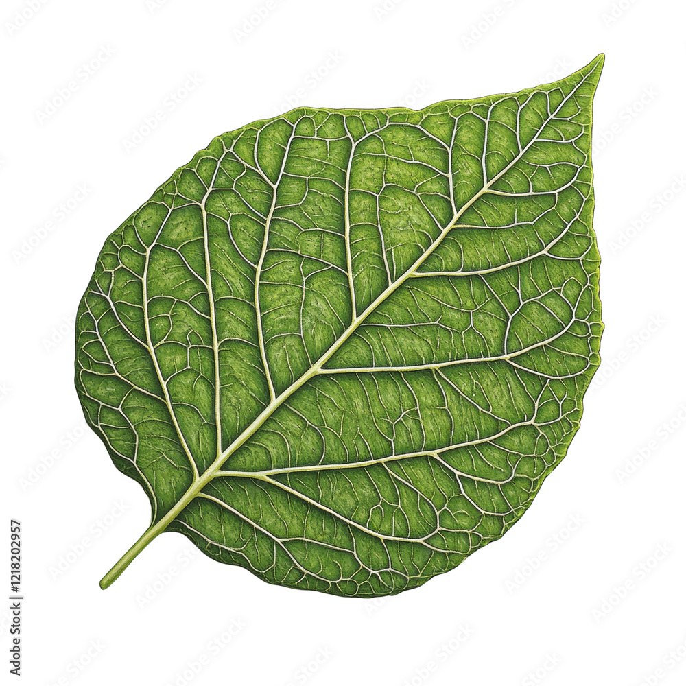 Poster a detailed close up image showcases the intricate vein structure of a single green leaf against a bl