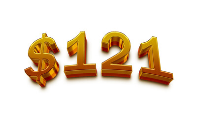 3D Golden number design of dollars 121.