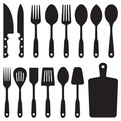 Kitchen Utensils Black Silhouette Icon Set