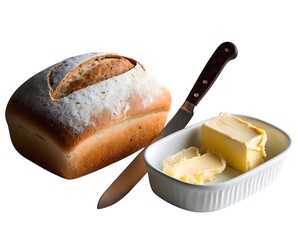 Freshly Baked Loaf of Bread with Butter and Knife