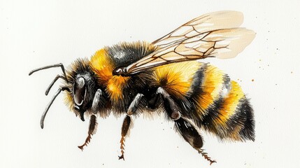 A Detailed Watercolor Painting Of A Bumblebee In Flight