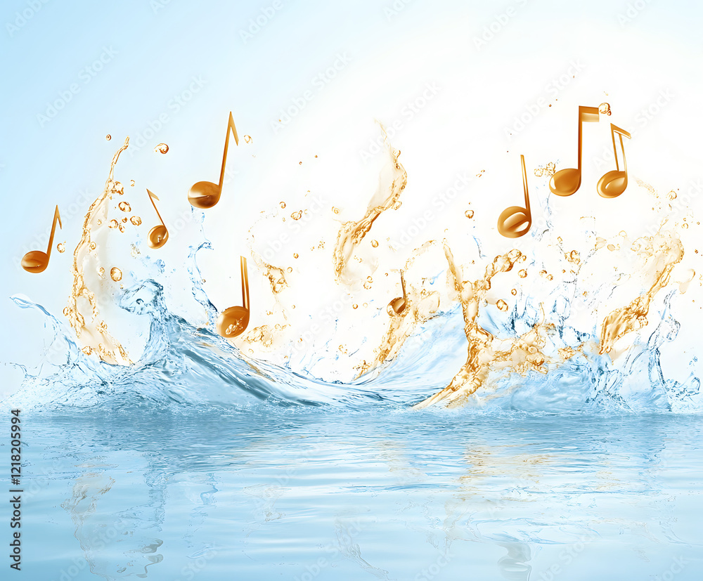 Poster Musical notes splash in water, creating a lively visual effect