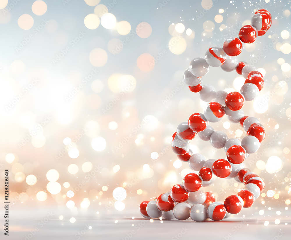 Poster abstract dna structure with red and white spheres against a soft, blurred background