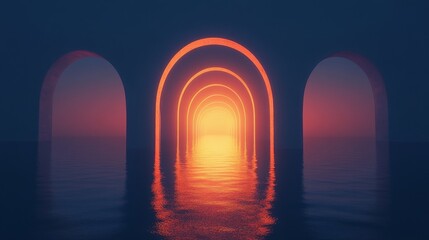 Arched Gateway Leading to Sunset Over Water