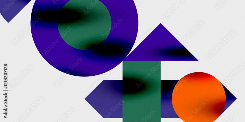 Poster modern abstract background featuring circles, lines, and triangles in a dynamic geometric compositio