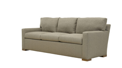 A sofa in a minimalist design with wooden legs + clipping path. The sofa is isolated on a White background.