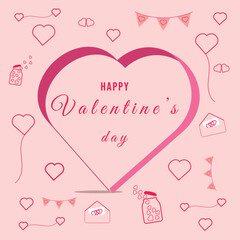 Valentine's day 14 february greeting card. Romantic pink background. Vector illustration
