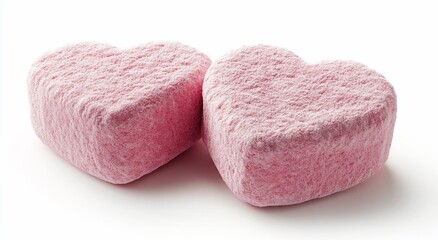 Two Pink Heart-Shaped Marshmallows on White Background