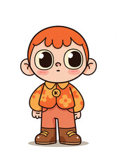 Adorable Cartoon Child with Orange Hair and Floral Jacket Cute Kid Illustration