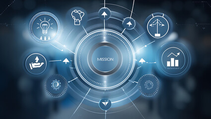 Mission concept. Finacial success concept on virtual screen. Business, technology, internet and networking concept.