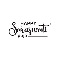 Happy Saraswati Puja handwritten ink lettering inscription. calligraphy text. vector illustration