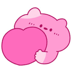 ハートを持つかわいいピンクのネコ