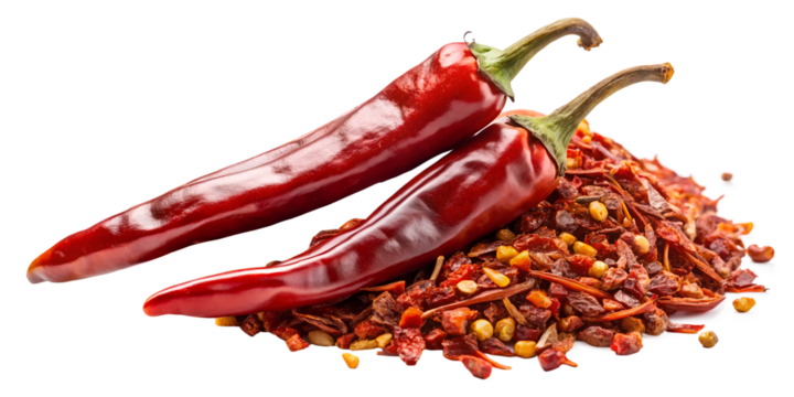 dried red chili pepper flakes and seeds, png