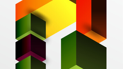 Sleek abstract design featuring isometric 3D blocks in a clean, modern composition. Perfect for tech-inspired themes, with vibrant colors and geometric precision