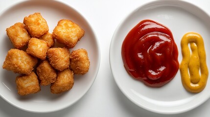 Crispy Potato Bites with Ketchup and Mustard