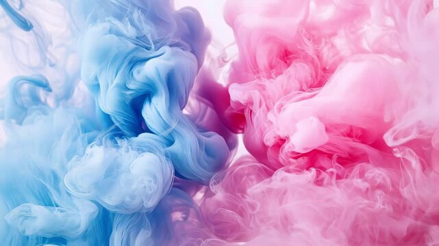 Colorful blue and pink smoke swirls create a dreamy abstract background.