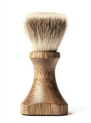 Shaving brush with natural bristles and wooden handle.