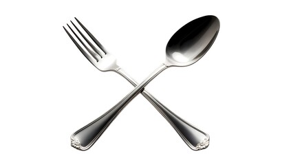 Elegant Fork and Spoon Crossed Against a White Background