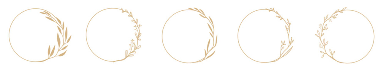 Set Collection Gold Floral Circle Wedding Frame Illustration