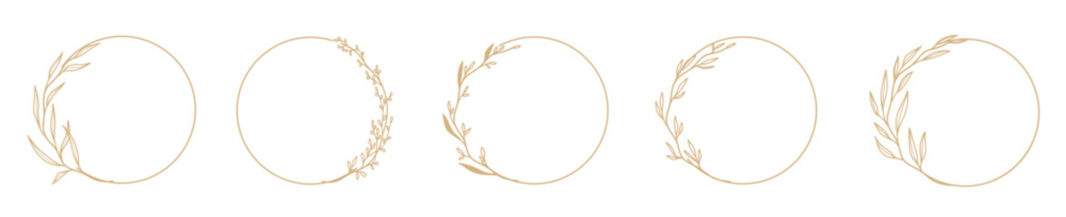 Set Collection Gold Floral Circle Wedding Frame Illustration