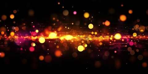 Abstract Festive Glow: Shimmering bokeh lights in warm orange, yellow, and pink hues create a dazzling, abstract background perfect for celebratory designs and festive occasions. 
