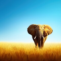 Fototapeta premium Majestic elephant roaming in golden grasslands nature photography tranquil environment wide angle view
