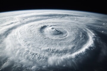 A stunning view of a massive hurricane swirling over the ocean, showcasing the powerful forces of nature from a unique aerial perspective.