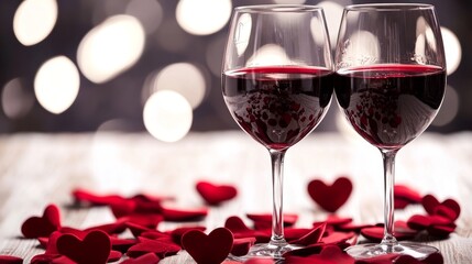 85.Concept 2: Young couple celebrating Valentine's Day with glass of red wine in the restaurant