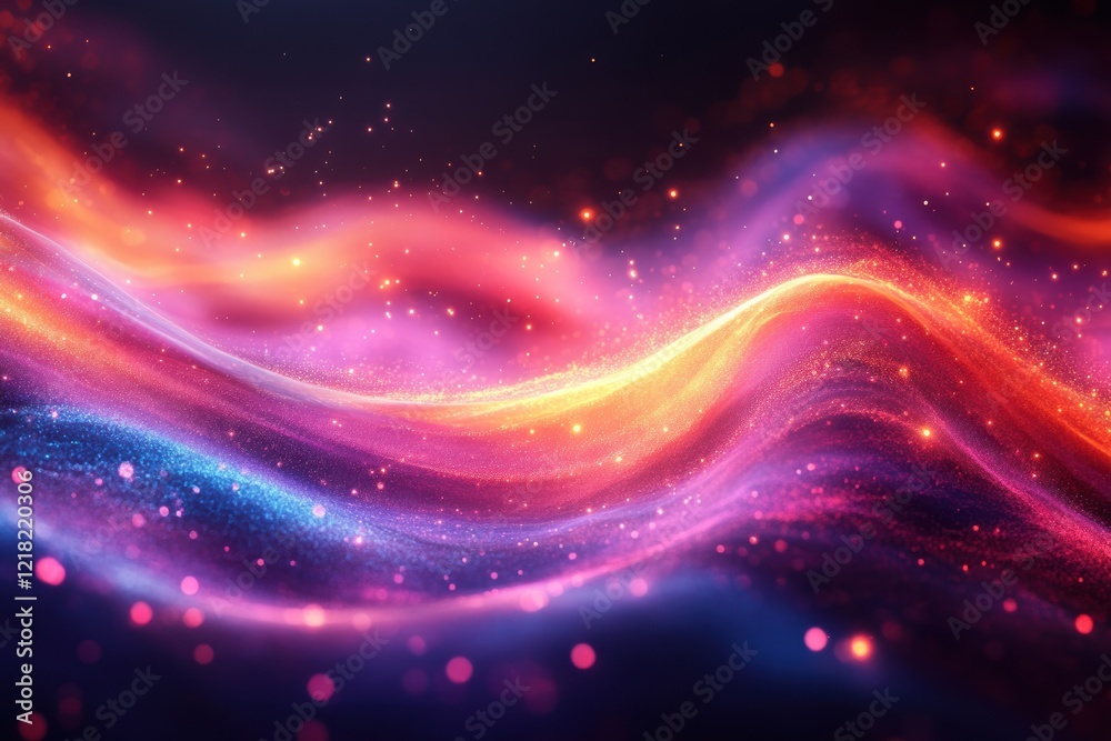 Poster a vibrant abstract background displaying a mesmerizing blend of colorful waves and sparkling light, 