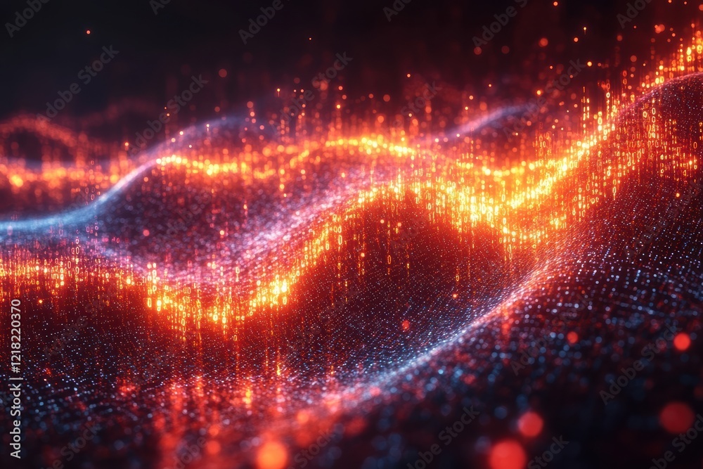 Aufkleber a vibrant abstract representation of digital data flow, showcasing luminous waves of red and blue li